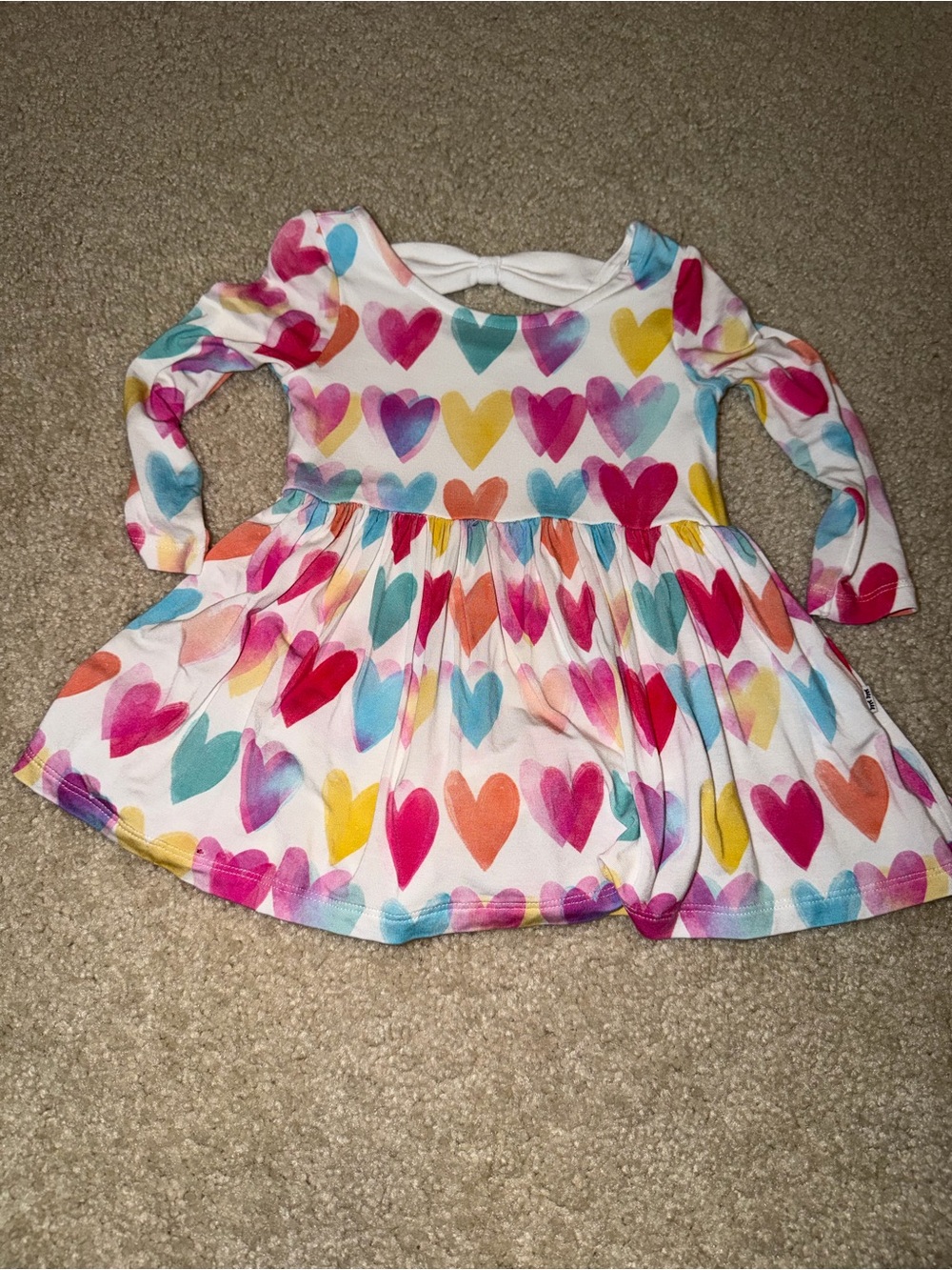 Little Sleepies White Heart Print Long Sleeve Dress - Multicolor Hearts